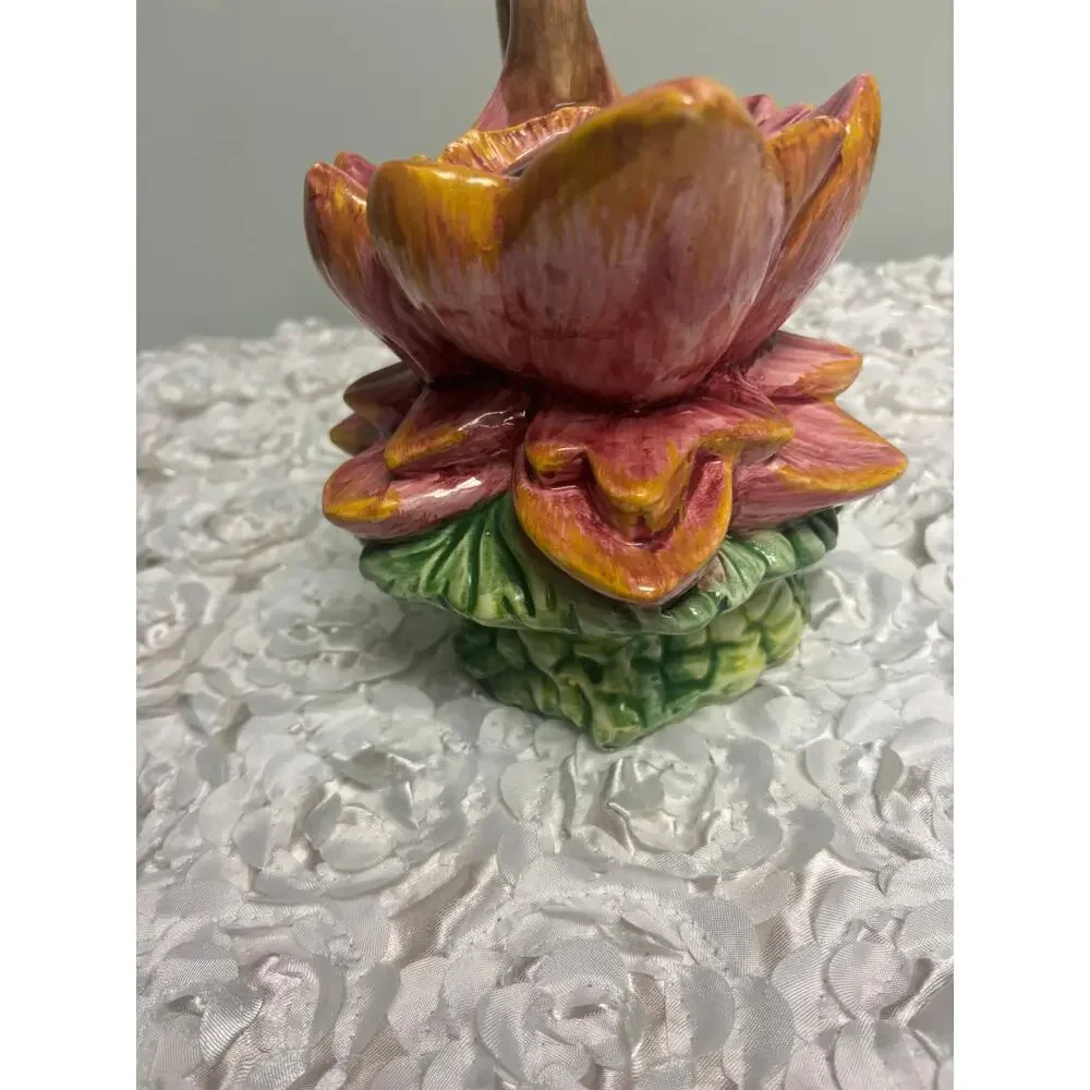 Vintage Bassano Italy Majolica Water Lily Pitcher Hand Painted Ceramic